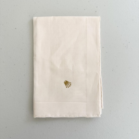 Rolex Fisba Handkerchief Pocket Square Mens Beige Cotton Swiss Gold Crown Logo - Picture 1 of 7